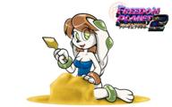 Freedom_Planet_2 alt_outfit artist:nafyo-toons barefoot beach character:Milla_Basset female logo safe sandcastle smile swimsuit text transparent_background // 1600x1000 // 817.9KB