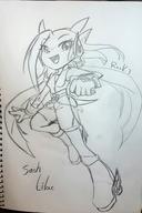 Freedom_Planet_2 artist:rock3 character:Sash_Lilac female monochrome no_background open_mouth safe sketch smile text traditional // 1024x1531 // 212.0KB