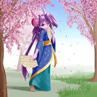 Petals alt_outfit artist:metalli character:Sash_Lilac fan female flower kimono safe scenery // 1024x1024 // 1.1MB