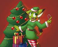artist:goshaag breasts character:Carol_Tea christmas christmas_tree cosplay elf green presents safe tree // 2282x1846 // 1.8MB
