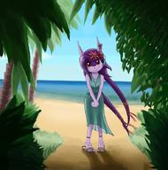 alt_outfit artist:metalli background beach character:Sash_Lilac cute female flower freedom_planet safe scenery // 890x898 // 110.0KB