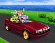 artist:metalli background beach car character:Carol_Tea character:Milla_Basset character:Sash_Lilac female freedom_planet road safe scenery // 1010x792 // 128.2KB