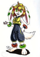 Freedom_Planet_2 artist:blademanunitpi barefoot character:Milla_Basset female open_mouth paw safe simple_background smile teeth traditional // 800x1134 // 162.9KB