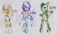 Freedom_Planet_2 Team_Lilac artist:AnaNini bandana character:Carol_Tea character:Milla_Basset character:Sash_Lilac doodle female midriff navel open_mouth safe smile traditional // 1024x624 // 185.4KB