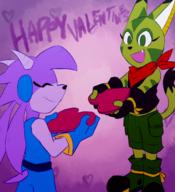 artist:EvilSonic2 bandana character:Carol_Tea character:Sash_Lilac eyes_closed fang female freedom_planet midriff open_mouth tagme text valentines_day // 600x657 // 299.0KB