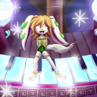 artist:djhordan barefoot character:Milla_Basset dancing eyes_closed fangs fortune_night freedom_planet happy open_mouth safe scenery sparkles // 894x894 // 834.3KB