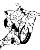 Larry artist:goshaag bike catsmile character:Carol_Tea female heart midriff motorcycle otp safe shipping // 657x824 // 170.8KB