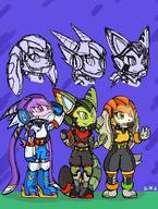 Freedom_Planet_2 Team_Lilac alt_outfit artist:Adam_C_McMakin bandana character:Carol_Tea character:Milla_Basset character:Sash_Lilac fangs female open_mouth safe sketch smile teeth // 1544x2048 // 522.4KB