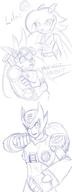 Megaman_X arms_crossed artist:gx3rcomics character:Rocket_Knight character:Sash_Lilac character:Zero crossover female freedom_planet male monochrome safe sketch smile text // 384x1024 // 54.2KB