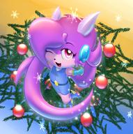 artist:metalli character:Sash_Lilac chibi christmas christmas_tree female freedom_planet happy open_mouth safe sparkles tongue wink // 1000x1003 // 1.3MB