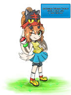 alt_outfit artist:kenjikanzaki05 character:Milla_Basset cosplay crossover female grass litten pokemon safe skirt smile text wink // 900x1200 // 464.3KB
