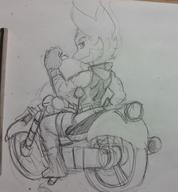 artist:tufts bike character:Carol_Tea female monochrome motorcycle safe sketch smile traditional // 2151x2324 // 2.7MB
