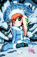 alt_outfit artist:goshaag character:Milla_Basset complex_background fangs female safe smile snow teeth winter // 1280x1972 // 1.3MB