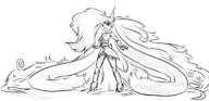 Freedom_Planet_2 artist:metalli character:Sash_Lilac female long_hair monochrome safe sketch // 1246x603 // 310.7KB