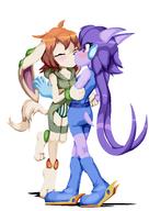 artist:goshaag barefoot blush butt character:Milla_Basset character:Sash_Lilac female freedom_planet kiss no_background safe shipping short_tail tail tiptoes // 1812x2567 // 173.4KB