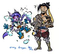Freedom_Planet_2 Overwatch artist:not-fun brushpen character:Hanzo character:Sash_Lilac confused crossover fang female human male no_background open_mouth safe traditional // 690x633 // 525.5KB