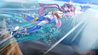 Freedom_Planet_2 artist:Jhreamer character:Sash_Lilac dragon open_mouth smile swimming water // 3840x2160 // 5.0MB