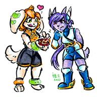 Freedom_Planet_2 artist:not-fun barefoot brushpen character:Milla_Basset character:Sash_Lilac female food heart no_background pizza safe tongue traditional // 497x497 // 289.1KB