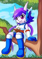 Freedom_Planet_2 artist:arung98 character:Sash_Lilac female happy open_mouth safe tongue tree // 1024x1449 // 232.1KB