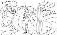 artist:metalli character:Carol_Tea character:Milla_Basset character:Sash_Lilac female long_hair mirror monochrome safe sketch text // 1088x667 // 136.3KB