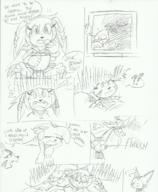 artist:EvilSonic2 barefoot character:Carol_Tea character:Milla_Basset character:Sash_Lilac comic doodle eyes_closed fangs female freedom_planet monochrome open_mouth pawpads popcorn scared shocked sleeping speech_bubble text // 850x1030 // 1.1MB