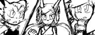 Freedom_Planet_2 Team_Lilac artist:darkknight937 bandana character:Carol_Tea character:Milla_Basset character:Sash_Lilac female miiverse monochrome open_mouth sketch solemn // 320x120 // 5.8KB