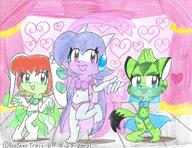 Team_Lilac alt_outfit arabian artist:Edxtreme barefoot bellydancer bikini character:Carol_Tea character:Milla_Basset character:Sash_Lilac costume dancing freedom_planet happy harem hearts midriff navel open_mouth safe swimsuit traditional veil // 2200x1700 // 1.4MB