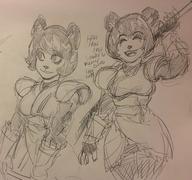 Freedom_Planet_2 artist:zako character:Neera_Li eyes_closed female happy monochrome open_mouth safe sketch smile staff swearing teeth text tongue traditional // 2902x2717 // 1.5MB