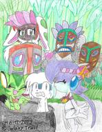blush character:Carol_Tea character:Milla_Basset character:Sash_Lilac character:Spade embarrassed eyes_closed fangs female freedom_planet island jungle kiss male mask monkeys natives navel open_mouth pot teeth text tiki traditional tribal veil witchdoctor // 1700x2200 // 831.0KB