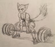 artist:zako character:Carol_Tea female monochrome no_background safe sketch sweating weightlifting // 3131x2652 // 1.4MB
