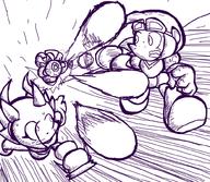 action artist:pedrovin character:Sash_Lilac character:Torque crossover female lineart male megaman monochrome safe sweating teeth // 1000x872 // 611.0KB