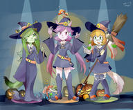 Freedom_Planet_2 Team_Lilac alt_outfit artist:Nikoyosan catsmile character:Carol_Tea character:Milla_Basset character:Sash_Lilac female glasses halloween happy open_mouth safe teeth tongue witch // 1024x848 // 193.2KB