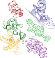 Freedom_Planet_2 artist:dadigitalmastah barefoot character:Carol_Tea character:Milla_Basset character:Neera_Li character:Sash_Lilac character:Spade character:Torque cube female freedom_planet male monochrome open_mouth pawpads safe sketch tongue_out // 1971x2048 // 696.9KB