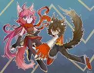 FP_OC artist:Nikoyosan bandana character:Scarlet character:Shen dark_hair female male pink_hair safe scarf // 1014x788 // 157.4KB