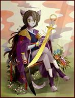 FP_OC artist:Nikoyosan barefoot dark_hair flower flowers kimono mechanical_arm safe sword weapon // 782x1021 // 151.3KB