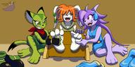 Team_Lilac barefoot character:Carol_Tea character:Milla_Basset character:Sash_Lilac dog dragon feline female laughing paw safe tickle torture // 1280x640 // 381.2KB