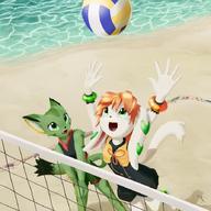 Freedom_Planet_2 Volleyball artist:metalli barefoot beach character:Milla_Basset character_Carol_Tea safe // 894x894 // 112.9KB