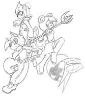 Title artist:ashema bandana character:Neera_Li character:Prince_Dail character:Spade female freedom_planet male monochrome safe staff // 1260x1448 // 1.1MB