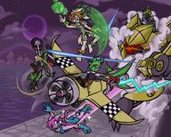angry artist:Citric_Wastrel bandana barefoot boss_fight butt character:Carol_Tea character:Milla_Basset character:Sash_Lilac character:Torque character:serpentine cube female fight fortune_night group male moon motorcycle plane robopanther safe shield water // 2000x1600 // 2.1MB