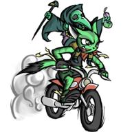 artist:Citric_Wastrel bandana character:Carol_Tea character:Plague_Knight crossover motorcycle riding safe shovel_knight transparent_background // 600x600 // 264.4KB