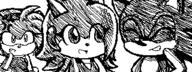 artist:sheena character:Amy_Rose character:Sash_Lilac character:Sonic crossover miiverse monochrome simple_background smile tagme // 320x120 // 7.3KB