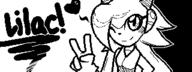 artist:toby character:Sash_Lilac female freedom_planet miiverse monochrome safe simple_background smile text wink // 320x120 // 3.8KB