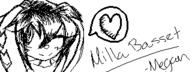 artist:Kris character:Milla_Basset female heart miiverse monochrome no_background safe text wink // 320x120 // 4.6KB