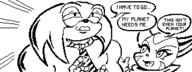 artist:the_trav bandana character:Carol_Tea character:knuckles crossover female freedom_planet male miiverse monochrome safe simple_background sonic_the_hedgehog speech_bubble text // 320x120 // 4.5KB