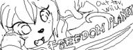 Title artist:Axel character:Sash_Lilac female freedom_planet miiverse monochrome safe simple_background smile text // 320x120 // 4.5KB