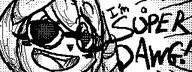 artist:chex character:Milla_Basset female miiverse monochrome safe simple_background sketch smile sunglasses text // 320x120 // 3.6KB