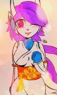 Freedom_Planet_2 artist:LukeEnoshima blushing character:Sash_Lilac female no_background safe smile traditional wink // 800x1323 // 173.9KB